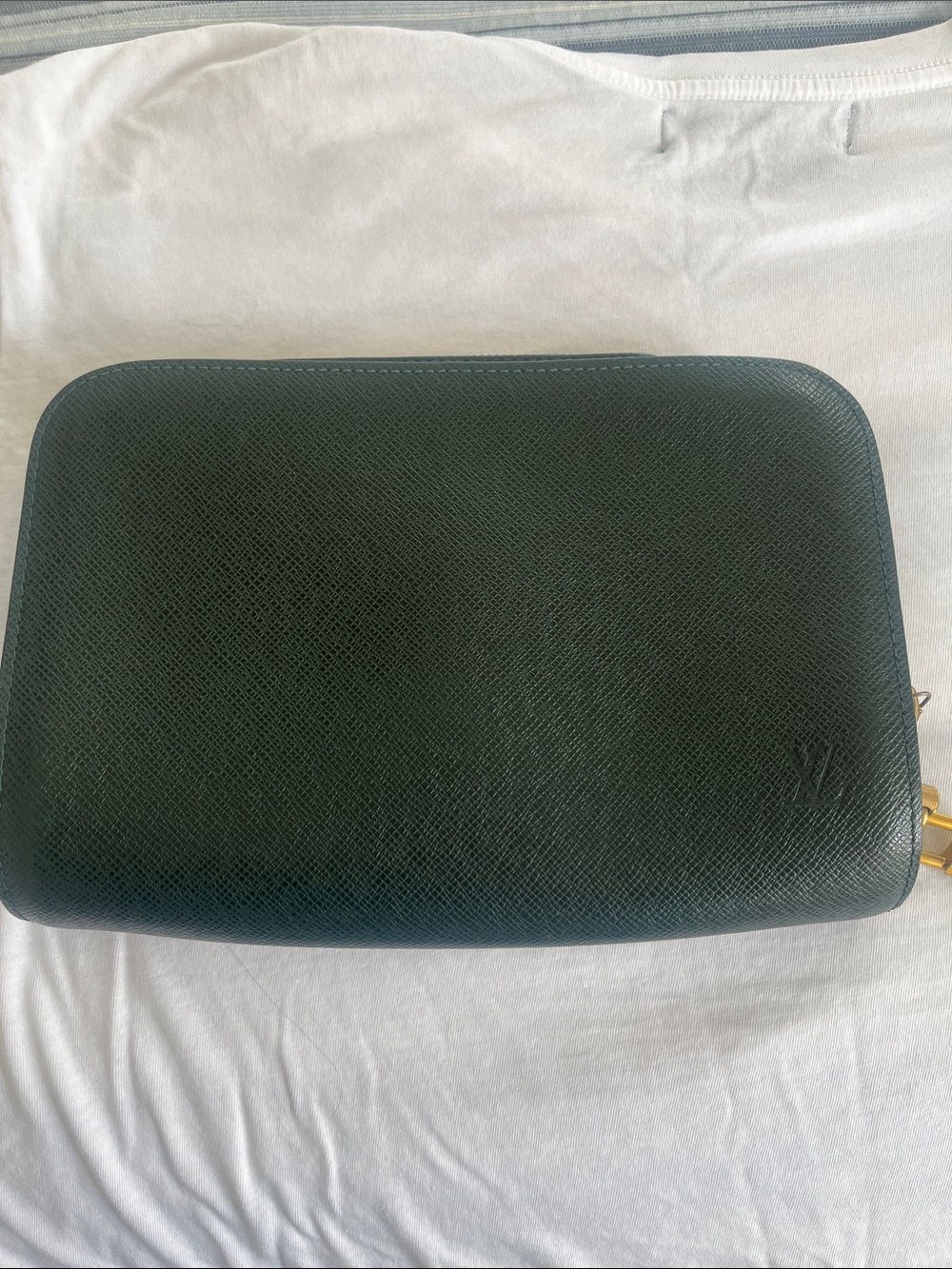Louis Vuitton Dark Green Leather Bag with Gold Hardware Vintage